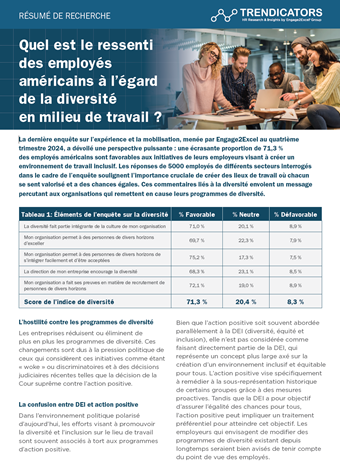 Quel est le ressenti des employés américains à l’égard de la diversité  en milieu de travail ?
